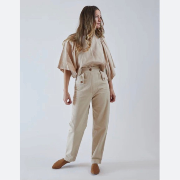 Ilana Kohn Pants - ILANA KOHN Beige High Waisted HUXIE PANTS in TOAST